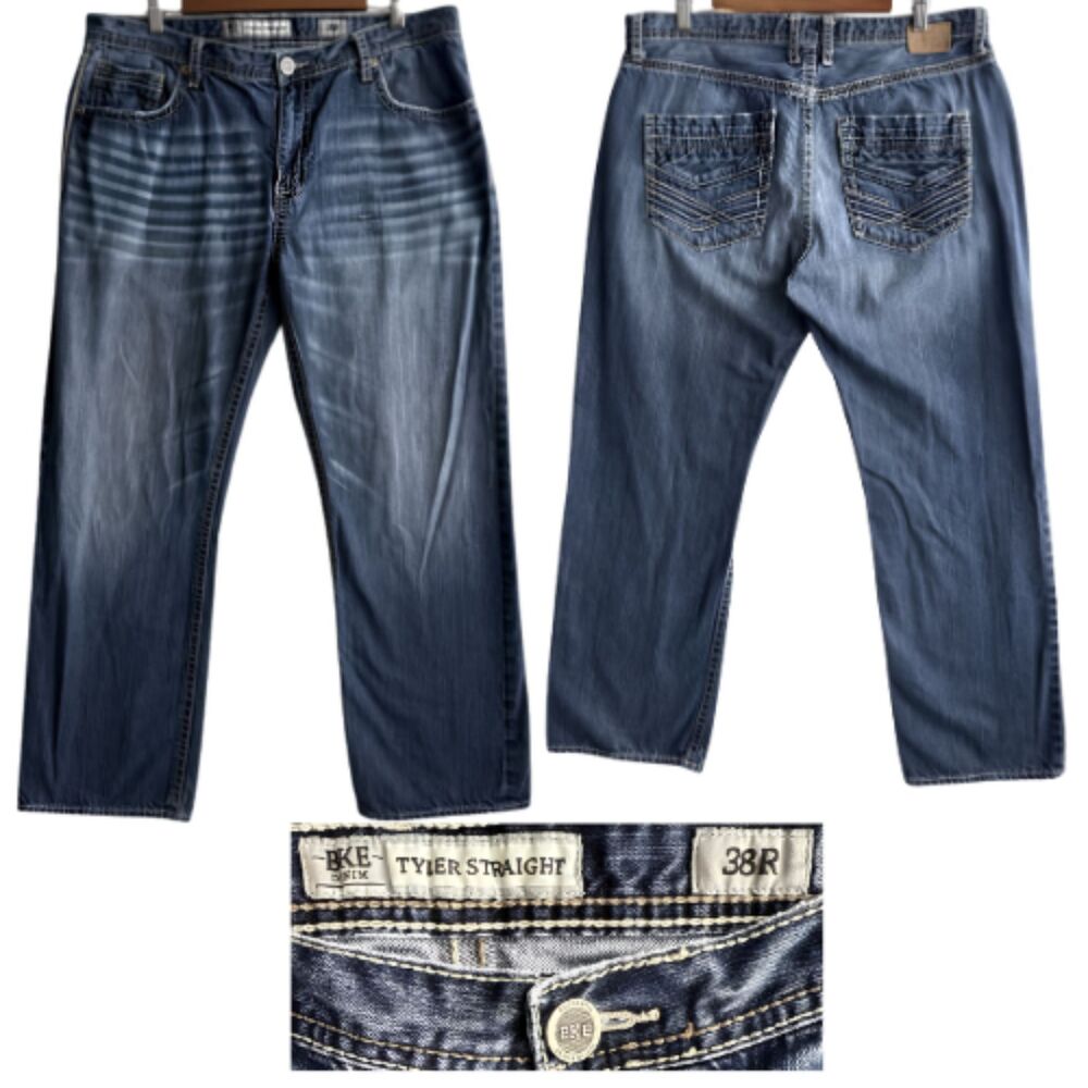 BKE Tyler Straight Leg Jeans Men's Denim Medium Wash Blue Size 38R